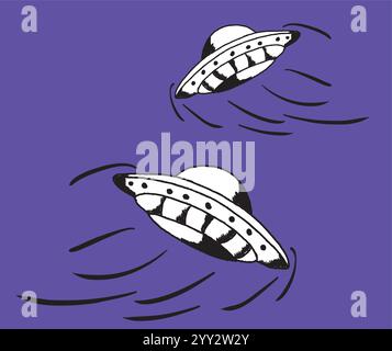 Fliegende Untertasse hinterlässt Dampfspuren auf gelbem Hintergrund Stock Vektor