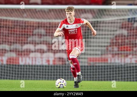 Middlesbrough's Harley Hunt fährt am Mittwoch, den 18. Dezember 2024, im Riverside Stadium in Middlesbrough während des Premier League International Cup-Spiels zwischen Middlesbrough und S L Benfica vorwärts. (Foto: Trevor Wilkinson | MI News) Credit: MI News & Sport /Alamy Live News Stockfoto