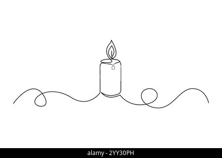 Kerzenzeichnung. Einfaches Flammensymbol. Minimale Wachsform. Vektorkontur, Abbildung. Stock Vektor