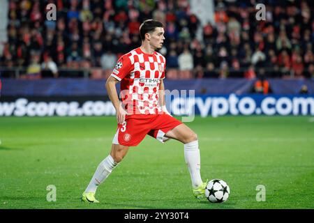 Girona, Spanien. Dezember 2024. Miguel Gutierrez spielte beim Spiel der UEFA Champions League zwischen Girona FC und Liverpool FC in der Montilivi S Stockfoto