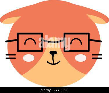 Lächelnde Katze mit trendigen Brillen, strahlt Charme und Niedlichkeit in minimalistischem Stil aus, ideal für Kinderillustrationen, verspielte Designs und Drucke Stock Vektor