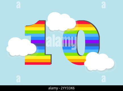 Zahl 10 Regenbogenzählung Lernen Sie Objekt Design, abstrakte Regenbogenzahl für Kinder, Liebe, Familie und scholl Konzept Vektor Illustration Design Stock Vektor