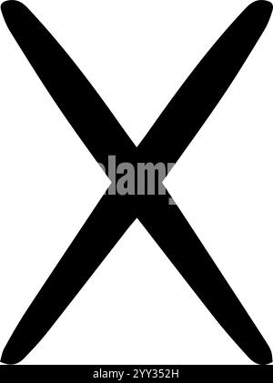 Großes schwarzes Kreuz auf weißem Hintergrund, das eine negative Antwort, Ablehnung, Ablehnung, falsche Wahl oder falsche Antwort symbolisiert Stock Vektor