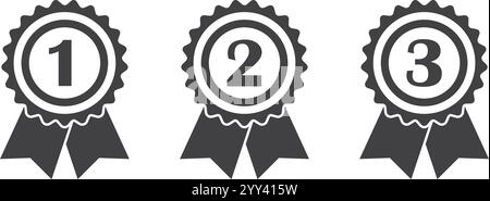 Gold-, Silber- und Bronzemedaillen in flachem Stil. Trophäenprämienvektor-Illustration auf isoliertem Hintergrund. Gewinner signieren Business Concept. Stock Vektor