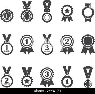 Gold-, Silber- und Bronzemedaillen in flachem Stil. Trophäenprämienvektor-Illustration auf isoliertem Hintergrund. Gewinner signieren Business Concept. Stock Vektor