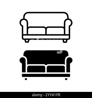 Einfache Vektor-Illustration eines klassischen Zweisitzer-Sofas, Sofa-Symbol-Vektor-Illustration. Sofa-Schild und -Symbol. Möbelikone. Stock Vektor