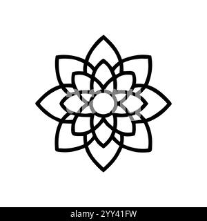 Komplizierte schwarze Linie Kunst Blumen Design, Blume Icon, Logo, traditionelle indische Mandala Kunst Blumen Design - komplizierte Linie Kunst Illustration. Stock Vektor