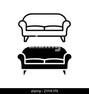 Einfache Vektor-Illustration eines klassischen Zweisitzer-Sofas, Sofa-Symbol-Vektor-Illustration. Sofa-Schild und -Symbol. Möbelikone. Stock Vektor