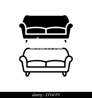 Einfache Vektor-Illustration eines klassischen Zweisitzer-Sofas, Sofa-Symbol-Vektor-Illustration. Sofa-Schild und -Symbol. Möbelikone. Stock Vektor