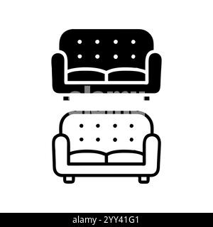 Einfache Vektor-Illustration eines klassischen Zweisitzer-Sofas, Sofa-Symbol-Vektor-Illustration. Sofa-Schild und -Symbol. Möbelikone. Stock Vektor