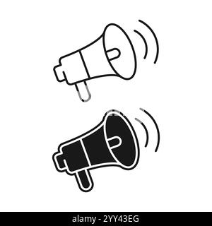 Lautsprechersymbol. Megaphon-Lautsprecher mit Sprachaufzeichnung oder Sirene. Attribut für Organisatoren und führende Massenereignisse. Stock Vektor