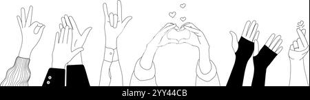 Kritzelskizze Hände hoch Gesten Comic Icons Silhouetten Vektor Set. Stock Vektor