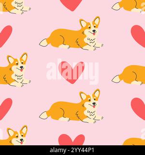 Niedliches walisisches Corgi Hund Vektor nahtloses Muster Stock Vektor