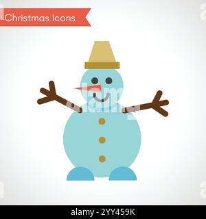 Schneemann im flachen Stil. Weihnachtssymbol. Vektorabbildung Stock Vektor
