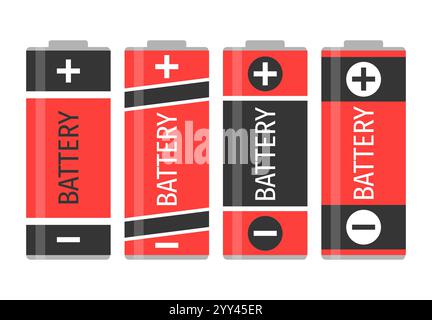 Ein Satz mit vier roten Batterien. Vektorabbildung Stock Vektor