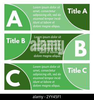 Set aus drei horizontalen bunten Optionen Banner. Schritt-für-Schritt-Infografik-Designvorlage. Vektorabbildung Stock Vektor