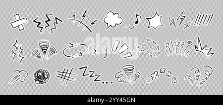 Manga oder Anime Comic Emoticon Element Grafik Effekte Hand gezeichnet Doodle Vektor Illustration Set Stock Vektor