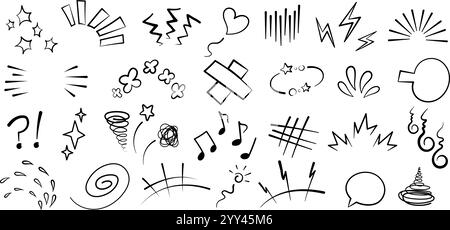 Manga oder Anime Comic Emoticon Element Grafik Effekte Hand gezeichnet Doodle Vektor Illustration Set Stock Vektor