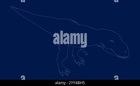 T-rex tyrannosaurus Kontur. Vektorillustration Dinosaurierkontur isoliert auf blauem Hintergrund. Stehendes Dino-Logo-Symbol, isometrische Ansicht Stock Vektor