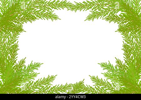 Rahmen aus Tannenzweigen, grünen Nadelzweigen, Design-Element für Weihnachten Neujahr, transparenter Hintergrund. Vektorabbildung Stock Vektor