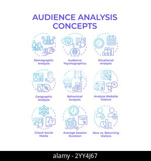 Symbole für das blaue Gradientenkonzept der Zielgruppenanalyse Stock Vektor