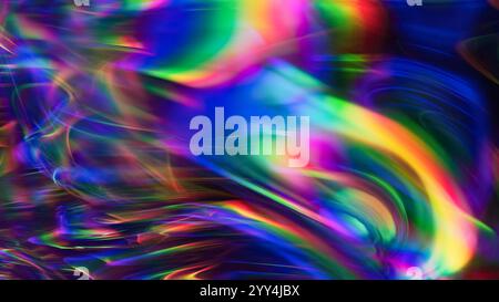 Ein dynamischer abstrakter Hintergrund mit 3D-Neonlichtwellen mit lebhaften Farbverläufen und faszinierenden Lichtbrechungen. Stockfoto