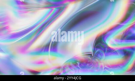 Lebendiges 3D-gerendertes Bild mit Neonlichtbrechungen in einer fließenden, traumhaften Komposition, ideal für Hintergründe. Stockfoto