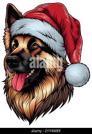 Deutscher Schäferhund Hundekopf mit Santa Cap Stock Vektor