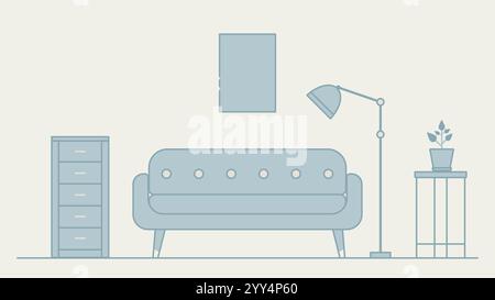 Wohnzimmer minimalistischer flacher Kunststil, Vektor-Illustration Stock Vektor