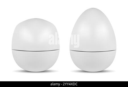 Lippenbalsam Runde kosmetische Paket Vektorvorlage. Eiform Haut Feuchtigkeits-Creme-Box Mock Up. Kosmetikbehälter aus weißem Kunststoff mit Kappe, realistisch illustr Stock Vektor