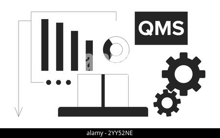 Qualitätsmanagementsystem mit Datenvisualisierung in Schwarzweiß-2D-Illustrationskonzept Stock Vektor