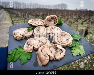 Castelnau-de-Médoc (Südwestfrankreich): Delikatessen ‚Le grenier médocain‘ im Besitz des Metzgers Cyril Gassian. Produktion und Vertrieb. Le Grenier Médocai Stockfoto