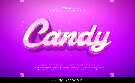 Candy 3D Texteffekt Design bearbeitbarer und skalierbarer Vektor-Grafikeffekt mit 3D Lutscher-Schriftzug auf rosa Hintergrund. Hochwertige Bonbons Typografie Stock Vektor