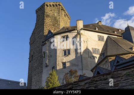 Schloss Runkel, Hügelburg aus dem Hochmittelalter, Ruine, historische Altstadt, Runkel an der Lahn, Limburg-Weilburg, Hessen, Deutschland, Europa Stockfoto