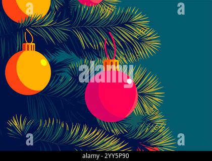Weihnachtsbanner, Kartenschablone mit Tanne Stock Vektor
