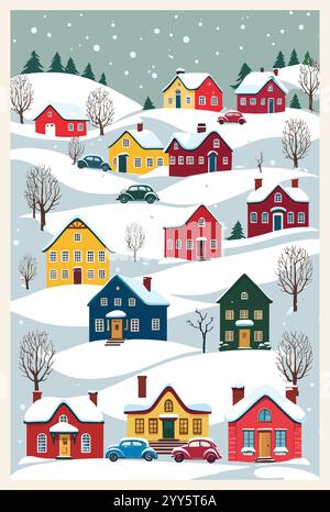 Weihnachtskarte, Poster mit verschneiten Hangvektoren Stock Vektor