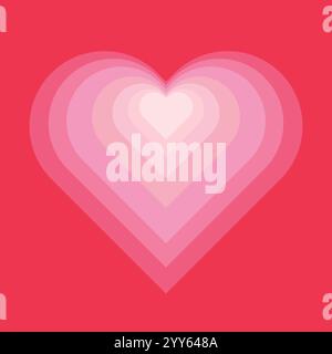 Konzentrische Herztunnel auf rotem Hintergrund. Niedliche und romantische Elemente für den Valentinstag. Pastellfarbene ästhetische Herzhintergründe Stock Vektor