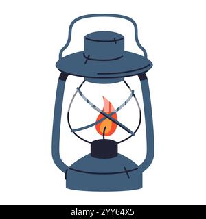 Ein Symbol für eine Öllaterne oder ein Lampenschild. Vektor-isolierter Aufkleber oder Clipart. Kerosin-Lampe, Lichtausrüstung oder Wohnaccessoires. Antike Laterne zum Aufhängen. Stock Vektor