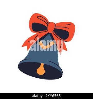 Klingelsymbol oder Weihnachtsglockenaufkleber. Vektor-isoliertes Clipart. Dekorative Ringglocke mit roter Schleife. Weihnachtsdekoration oder Neujahrsdekoration. Stock Vektor