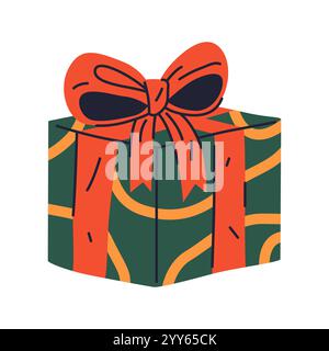 Geschenkkarton-Symbol im Hintergrund isoliert. Vektoraufkleber oder Clipart. Papierkoffer für Geschenke. Überraschung in einem Paket. Weihnachtsboxen oder Wrapper. Stock Vektor