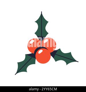 Schlichtes Design der stechpalmenbeeren-Ikone. Holly Beeren Schild, Vektoraufkleber oder Logo. Natürliches Element der Weihnachtsdekoration. Immergrüne Pflanze. Stock Vektor