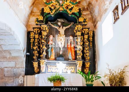 14. Jahrhundert Kalvaria. San Nicolás de Bari Chuch. Torrecaballeros, Segovia, Castilla y León, Spanien, Europa Stockfoto