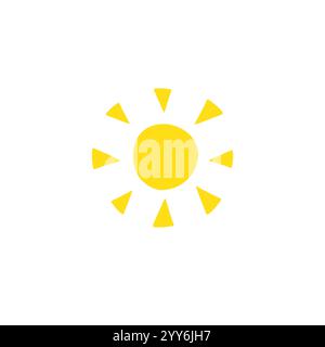 Vektor Hand gezeichnete Kritzelskizze gelbe Sonne isoliert auf weißem Hintergrund Stock Vektor