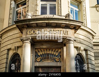 Goethe-Institut in Masarykovo nábřeží, Jugendstilgebäude, ehemals DDR-Botschaft, im Neustädter Stadtteil Nove Mesto, Prag, Tschechien Stockfoto