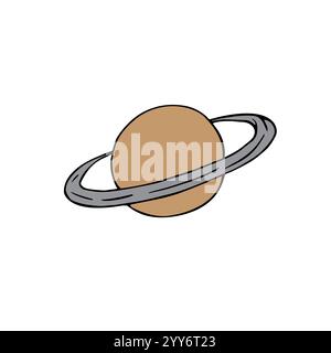 Vektor Hand gezeichnete Kritzelskizze farbiger Saturnplanet isoliert auf weißem Hintergrund Stock Vektor