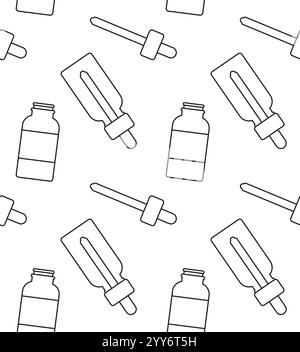 Nahtloses Vektormuster der flachen Umrissöllflasche isoliert auf weißem Hintergrund Stock Vektor