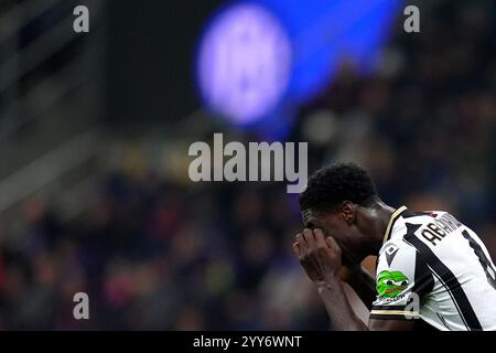 Mailand, Italien. Dezember 2024. Udinese James Abankwah während des Achtelfinale der Coppa Italia zwischen Inter und Udinese im SanSiro-Stadion in Mailand, Norditalien - Mittwoch, 19. Dezember 2024. Sport - Fußball . (Foto: Spada/Lapresse) Credit: LaPresse/Alamy Live News Stockfoto