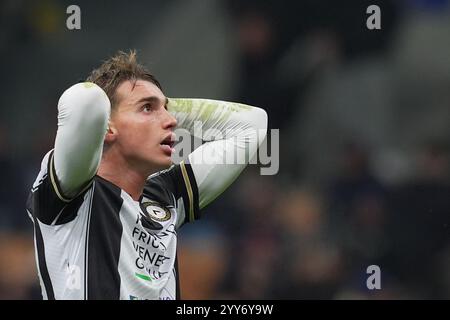 Mailand, Italien. Dezember 2024. Udinese Jesper Karlstrom während des Achtelfinale der Coppa Italia zwischen Inter und Udinese im SanSiro-Stadion in Mailand, Norditalien - Mittwoch, 19. Dezember 2024. Sport - Fußball . (Foto: Spada/Lapresse) Credit: LaPresse/Alamy Live News Stockfoto