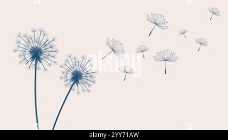 Fliegende Nelkensamen bilden einen Wunschkonzept-Hintergrund Stock Vektor