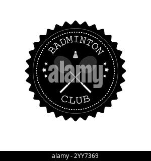 Vektor-flaches Retro-runder Badminton-Logo isoliert auf weißem Hintergrund Stock Vektor